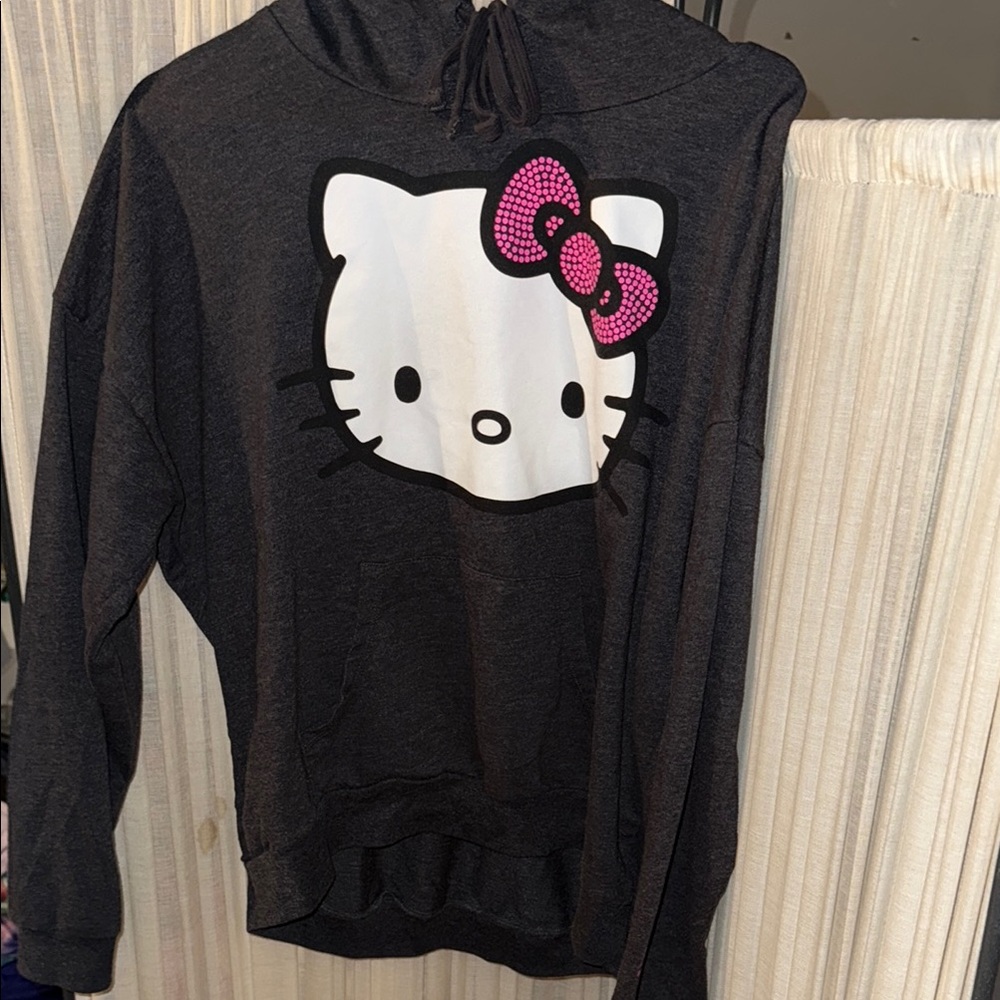 Hello Kitty Gray Sweatshirt with hoodie Contemporary Style